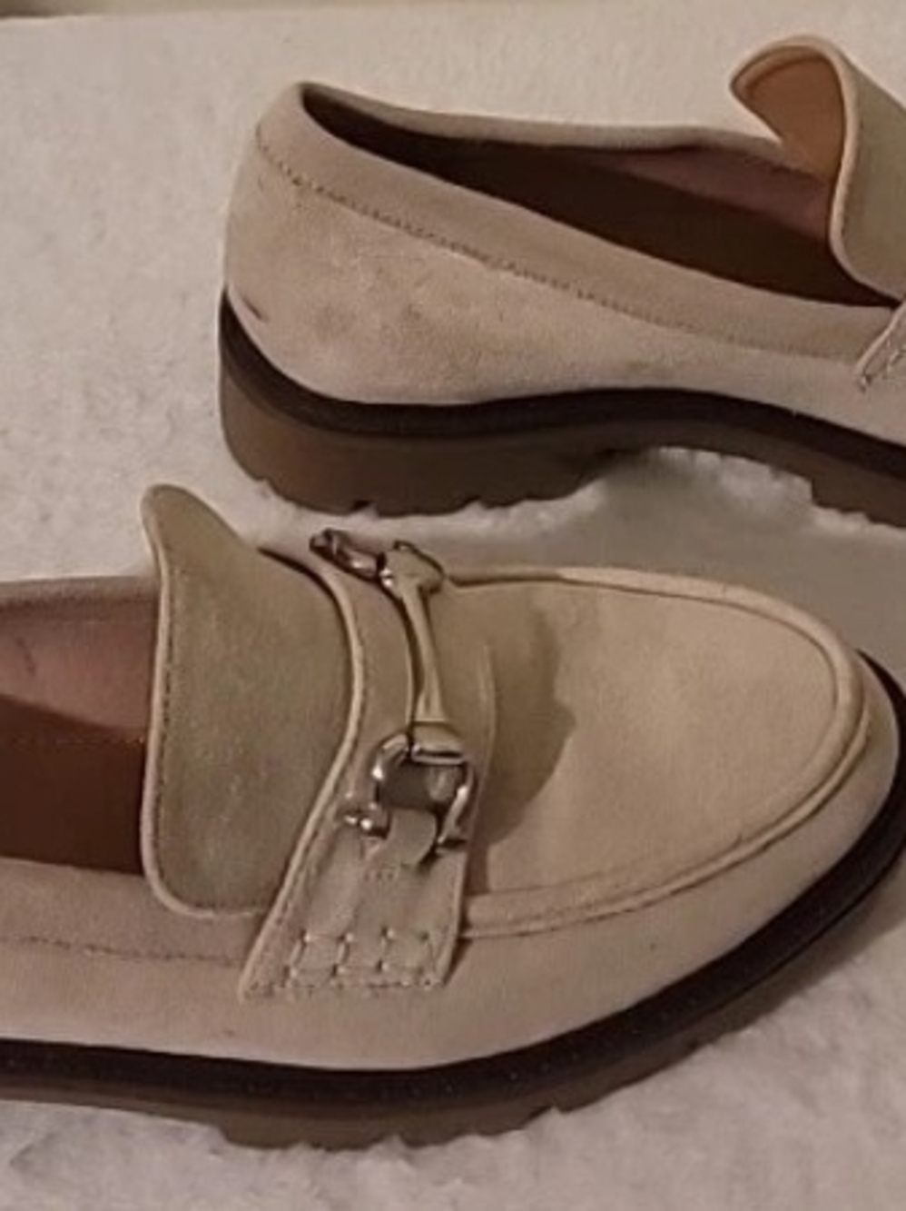 Journee Collection Cream Suede Loafers with Buckle Detail Women's Size 7.5